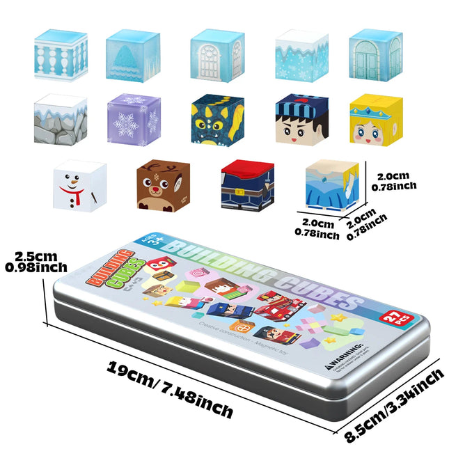 Children's Iron Box Magnetic Block Set, Ice and Snow Castle Stacking Magnet Toys, Free Building Toys, Children's Puzzle Toys