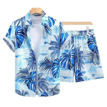 2025 Simple All-in-one Men's Shirt Set Coconut Tree Print 3D Printed Shirt And Shorts Set Summer Casual Vacation Hawaiian Shirt