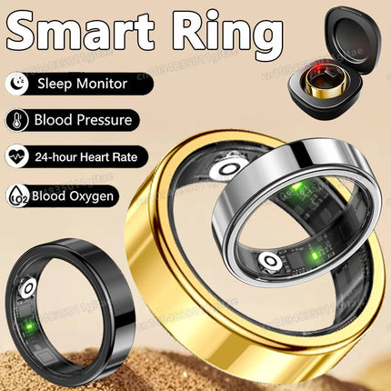 New R09 Smart Ring Men Women with Charging Case,Heart Rate Blood Oxygen,Skin Temperature Monitor,5ATM Waterproof For Android IOS