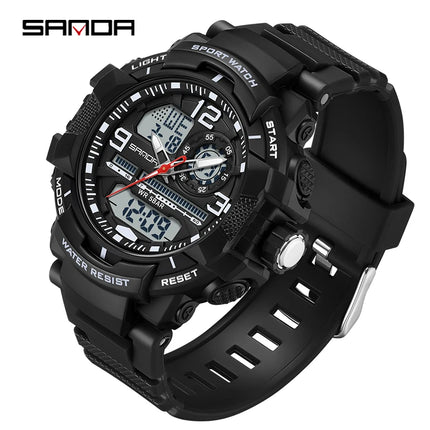 SANDA 6130 Dual Display Men Watches Waterproof Sport Watch Military Man Alarm Stopwatch Quartz Wristwatch Men LED Digital Clock