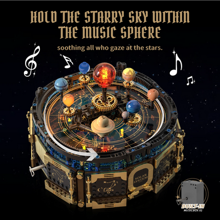 Mechanical Solar System Music Box Building Blocks Rotating Orrery Zodiac Signs Gear Model Creative DIY Assembly Toy Gift For Kid