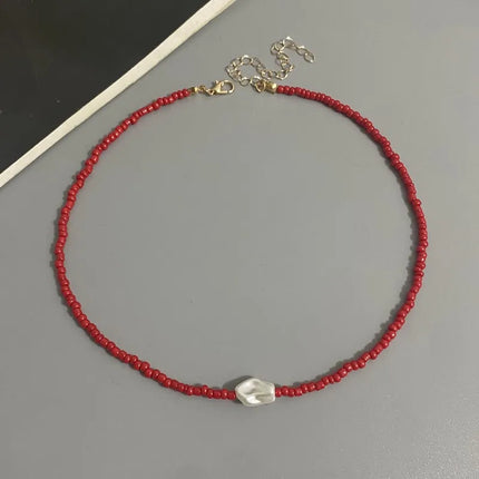 Fashion Boho Beads Necklace Women Imitation Pearl Seed Beaded Strand Short Choker Necklace Handmade Female Jewelry Wholesale