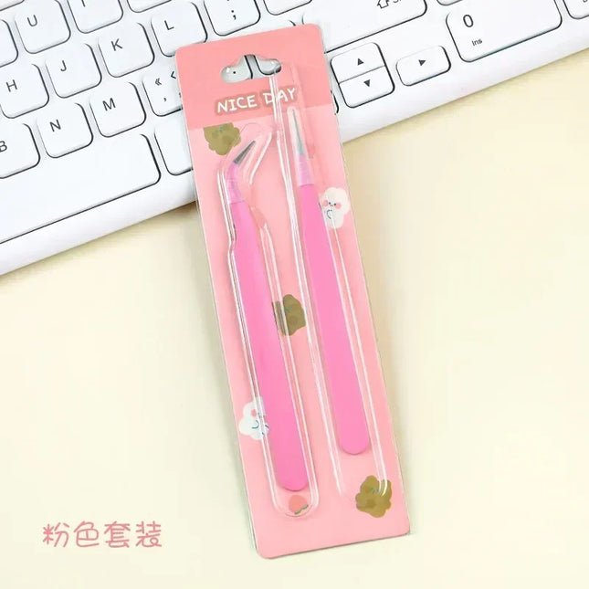 2pcs Macaron Color Stainless Steel Tweezers Diy Handbook Tape Sticker Tool Journal Gadgets Simple Practical Portable
