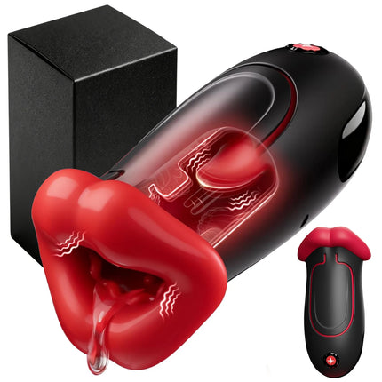 Male Masturbator Squeezable Electric 10 Licking Vibrator Mode Deep Throat Mouth Blowjob 360° Wrapped Penis Pocket Puss Sex Toys