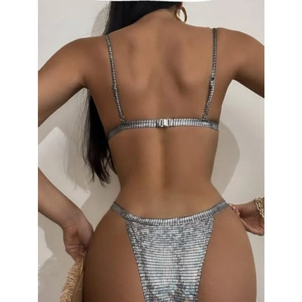 YAUASOPA Women's Shiny Bikini Micro Sexy String Two-Piece Swimsuit Female Thong Swimwear