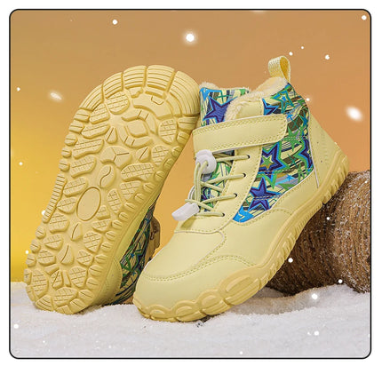 Waterproof Kids Barefoot Snow Boots 2025 New Wide Toe Winter Warm Fur Lined Shoes for Boys Girls Cold Weather Outdoor Sneakers