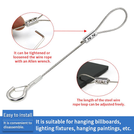 2mm Adjustable Steel Cable Suspension Kit, Heavy-Duty Hook for Steel Wire Rope Capable of Bearing 30kg, Extendable Clothesline