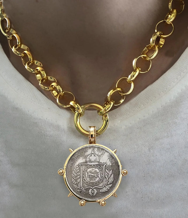 Hyperbole Gothic Cuban Chunky Necklace Women Queen Coin Holy Dollar Pendant Necklace Statement Hip hop Jewelry