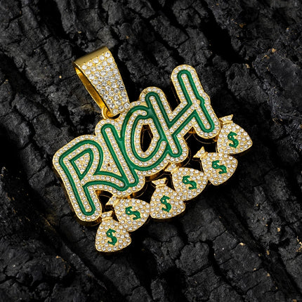 Hip Hop Men Women Become Rich Money Bag Pendant Necklace，With 13mm Miami Cuban Link Chain Necklaces Trendy Dollar Sign Neck Wear