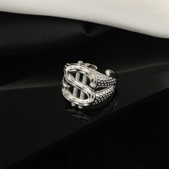 Exaggerated Dollar Sign Ring for Men and Women Fashion Jewelry Gift Hip Hop Rock Currency Ring Adjustable in Size
