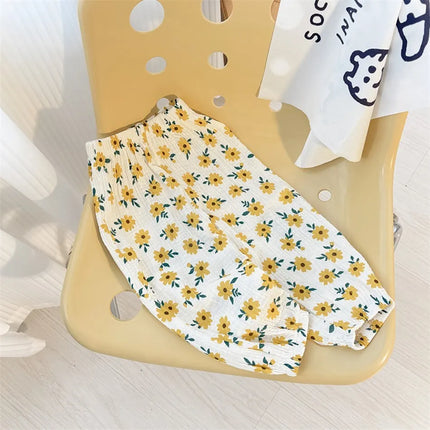 Kids Trousers Baby Summer Korean Bottoms Girls Cartoon Muslin Bloomer Children Casual Elastic Waist Playwear Fashion Clothing