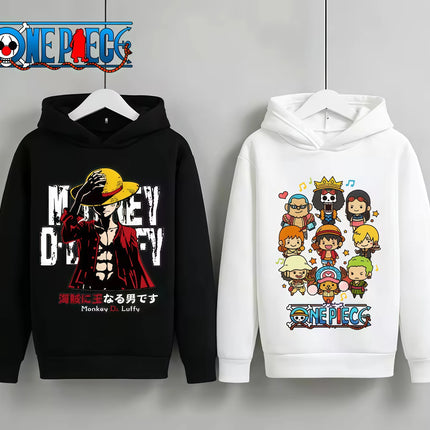 One Piece Fleece Clothing Kids Cute Cartoon Thick Hoodie Luffy Anime Hoodies Fashion Clothes Sweatshirt Boys Girls Outfits Gifts