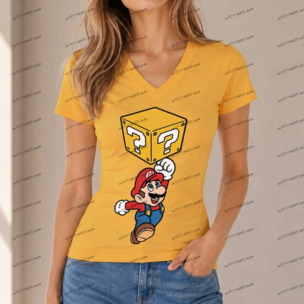 New Y2k T-shirt Super Mario Women T-shirt Hot Sale V Neck Harajuku Style XS-5XL Fashion Cuteore Party Short Sleeve Women's Anime