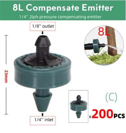 200-50pcs 2L 4L 8L Pressure Stable Flow Lawn Automatic Compensating Dripper Durable Compact Flexible Drip Irrigation Regulator