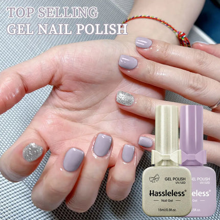 Hassleless 2-pack DIY Nail Gel Polish, long-lasting gel polish, suitable for beginners and nail art enthusiasts. Each 15ml gel n