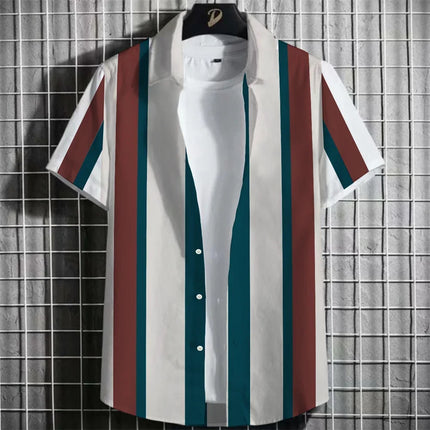 Stripe Men's Shirt Flower 3D Print Shirt Casual Short-sleeved Tops Beach Party Shirts Man Hawaiian Shirt Male Clothes Loose