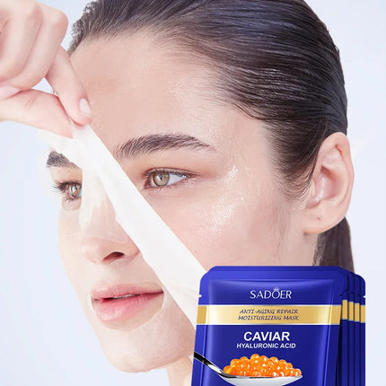 5pcs SADOER Caviar Hyaluronic Acid Moisturizing Facial Masks Brightening Firming Hydrating Face Mask Facial Skin Care Products