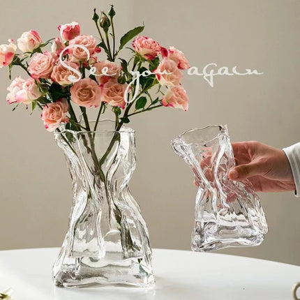 Ceramic Vase and Glass Flower Vase Hydroponic Money Bag Shaped Vase Flower Living Room Decoration Desktop Home Decoration