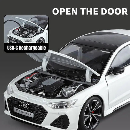 1/18 Audi RS7 Sportback Toy Car Model Diecast Alloy Metal Miniature Pull Back Sound Light Collection Gift For Boy Children Kid