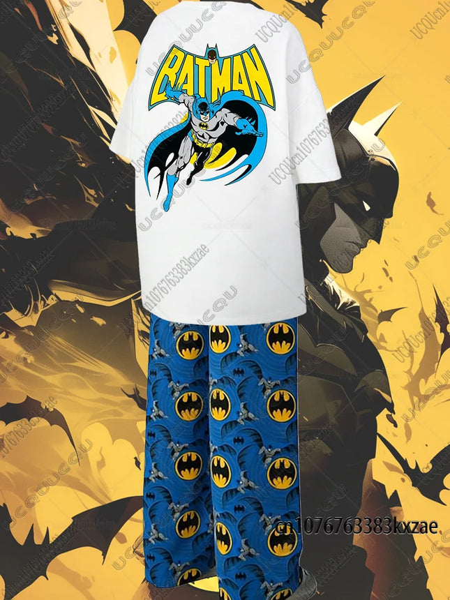 2026 Summer New Batman T-Shirts + Pajama Suits Oversized Sets Men Women Casual Homewear Boys Girls Comfortable Homewear 2-piece Set