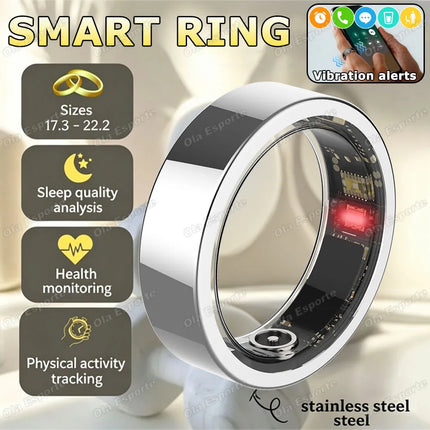 2026 New Vibration Alerts Smart Ring Heart Rate Sleep Monitoring Alarm Clock Message Notification Waterproof Men Women Smartring