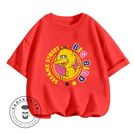 2026 Summer Fashion Sesame Street Crew Neck T-Shirt 3-14Y Boys Girls Cute Kawaii Cartoon Street Hot Outdoor Casual Lovely