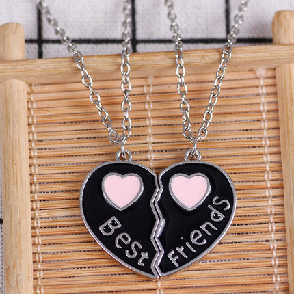 Zircon Best Friend Zircon Love Couple Pendant Necklace 2 Pcs/ Set Rainbow Broken Heart BFF Good Friends Friendship Jewelry Gift
