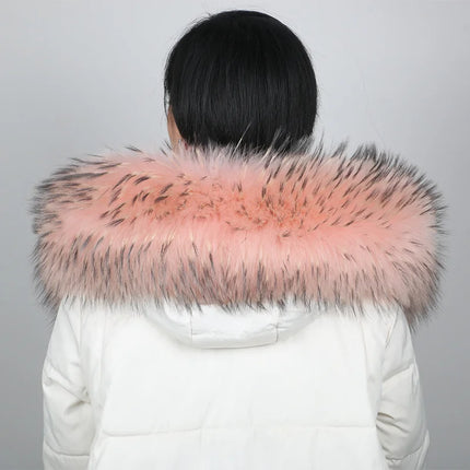 100% Real Fur Collar Luxury Warm Natural Raccoon Fur Scarf Women Genuine Fur Collar Scarves Large Fur Shawl Male Jacket Coat