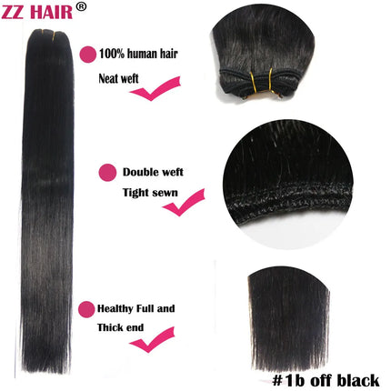 ZZHAIR 100% Human Hair Extensions 16"-26" Machine Made Remy Hair Weft Weaving 100g/Pcs Straight Natural Silk Non-clips