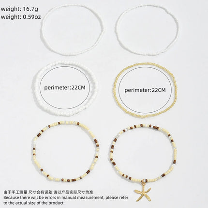 Multilayer Bohemia Rice Bead Anklet Set for Women Fashion Starfish Pendant Anklets Summer Sandy Beach Ankle Chain on Leg Jewelry