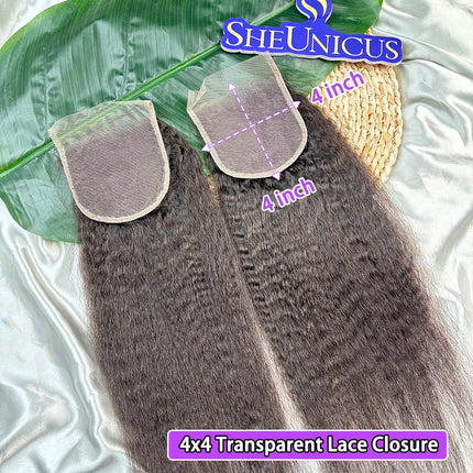 Kinky Straight 4x4 4x6 5x5 13x4 Transparent Lace Closure #1B Natural Color Bleached Knots Lace Frontal Raw Virgin Human Hair