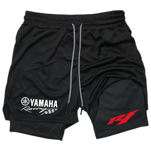 Summer Yamaha Logo Men's Running Shorts 2-in-1 Double-Layer Gym Sportswear Comfortable Breathable Men's Sportswear