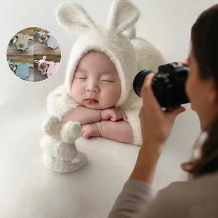 Newborn Props Knitted Clothes Rabbit Doll Baby Cosplay Glasses Baby Photo Props Photo Shoot Accessories Photography Clothing