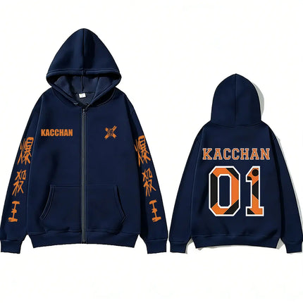 Anime My Hero Academia Bakugou Katsuki Zipper Hoodie Men Women Cartoon Cosplay Zip Up Hoodies Male Casual Retro Oversized Jacket