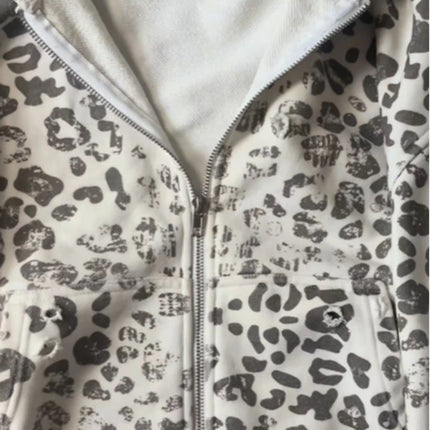 Autumn and winter fuzzy collar retro men's and women's personalized street fashion printed hooded zipper sportswear
