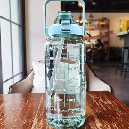 2L Water Bottle Portable Straw Plastic Water Cup for Outdoor Sports Fitness Adult High Value Big Fat Cup with Time Marker