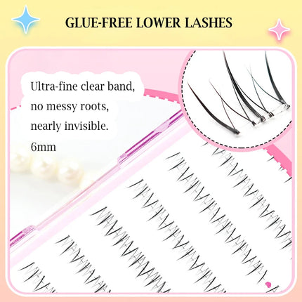 Glue-free Lower Lashes 5-6mm Large Capacity B Curl Ultra Thin Clear Band Bottom Lashes Natural Self Adhesive False Eyelashes