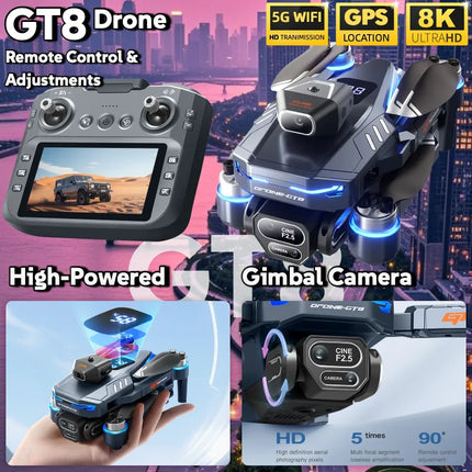 For Genuin GT8 Drone 8K Professional Dual Camera GPS FPV Brushless Motor Optical Flow Hovering Folding Quadcopter 4K RC Dron Toy