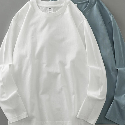 DUKEEN Men's 260G Long Sleeve T Shirts 2025 Spring Pure Cotton Solid Color Basic Crew-Neck Undershirt Men's Loose Tops 11 Color