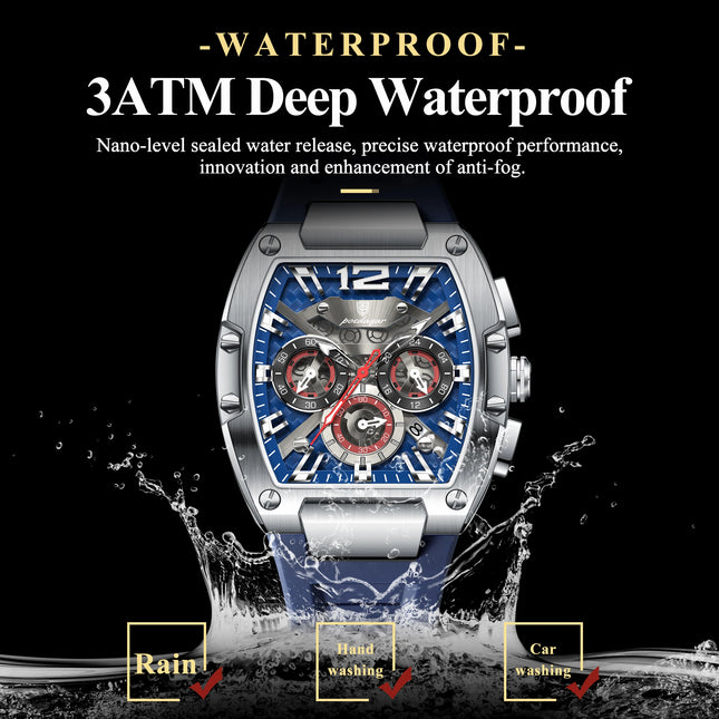 POEDAGAR Luxury Man Quartz Watch Sports Military Watch For Men Waterproof Luminous Date Chronograph Silicone Strap Men's Watches