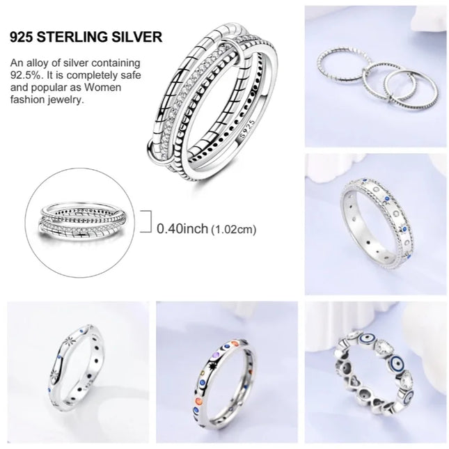 Shine Zircon Ring 925 Silver Original Stone Multi Layer Simple Infinitely Wide Rings For Women FineJewelry Wedding Party Gift