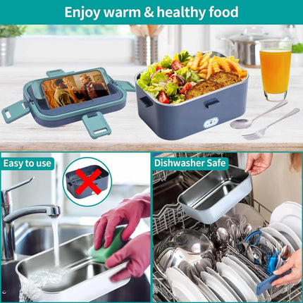 1.5 L 60W Electric Lunch Box Food Warmer Portable Food Heater for Car Or Home - Leak Proof, Lunch Heating Microwave for Truckers