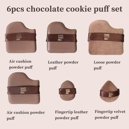 6pcs Mini Makeup Blender Puffs Quick Blending Chocolate Color Makeup Sponge Dry Wet Use Double Sided Cosmetic Tool Daily Makeup