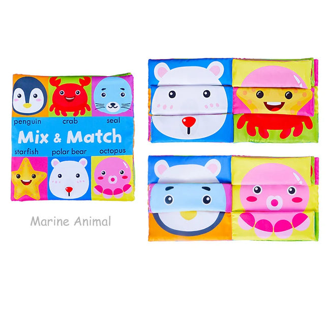 Baby Soft Crinkle Cloth Book Cartoon Face Animal Matching Toy For Toddlers Early Education Cloth Book For Newborn Toddlers