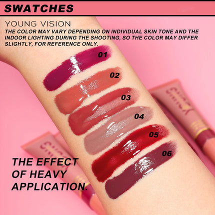 YOUNG VISION  6 color Liquid Water Brightening Lip Color Plush Brush Head Squeezing Lip Color Moisturizing  Lip Glaze