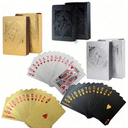 1 A PaIr 0f Rose Waterproof Plastic Poker Cards,Golden Foil Playing Cards For Party Game,(Golden/Black/),Gaming Gift Playing