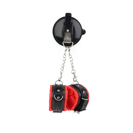BDSM Restraint Sex Toys Leather Handcuffs with Strong Suction Cups Plush Handcuffs Couple Indoor Scene Game Flirting Sex Toys