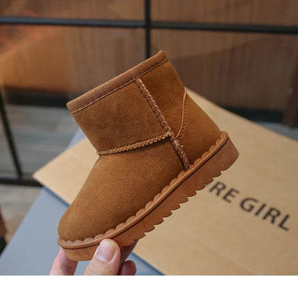 2025 Children Snow Boots Leisure Thick Fur Platform Winter Kids Short Boot Slip-on Unisex Concise Style Boys Girls  Kids Shoes