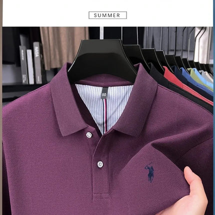 High-end brand 100% cotton long sleeve polo shirt, fashion luxury, pony embroidery, business casual comfort, new Paul men's T-shirt