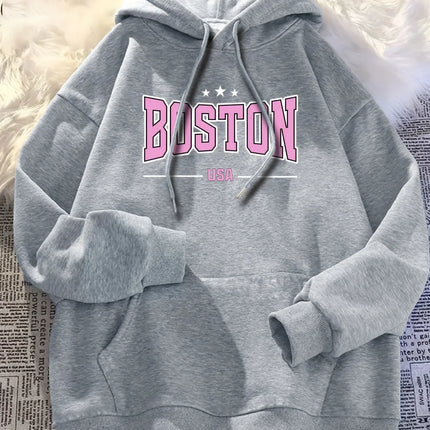 Autumn and winter hooded sweatshirt, BOSTON printed trendy street casual hip-hop fashion, men's and women's clothing
